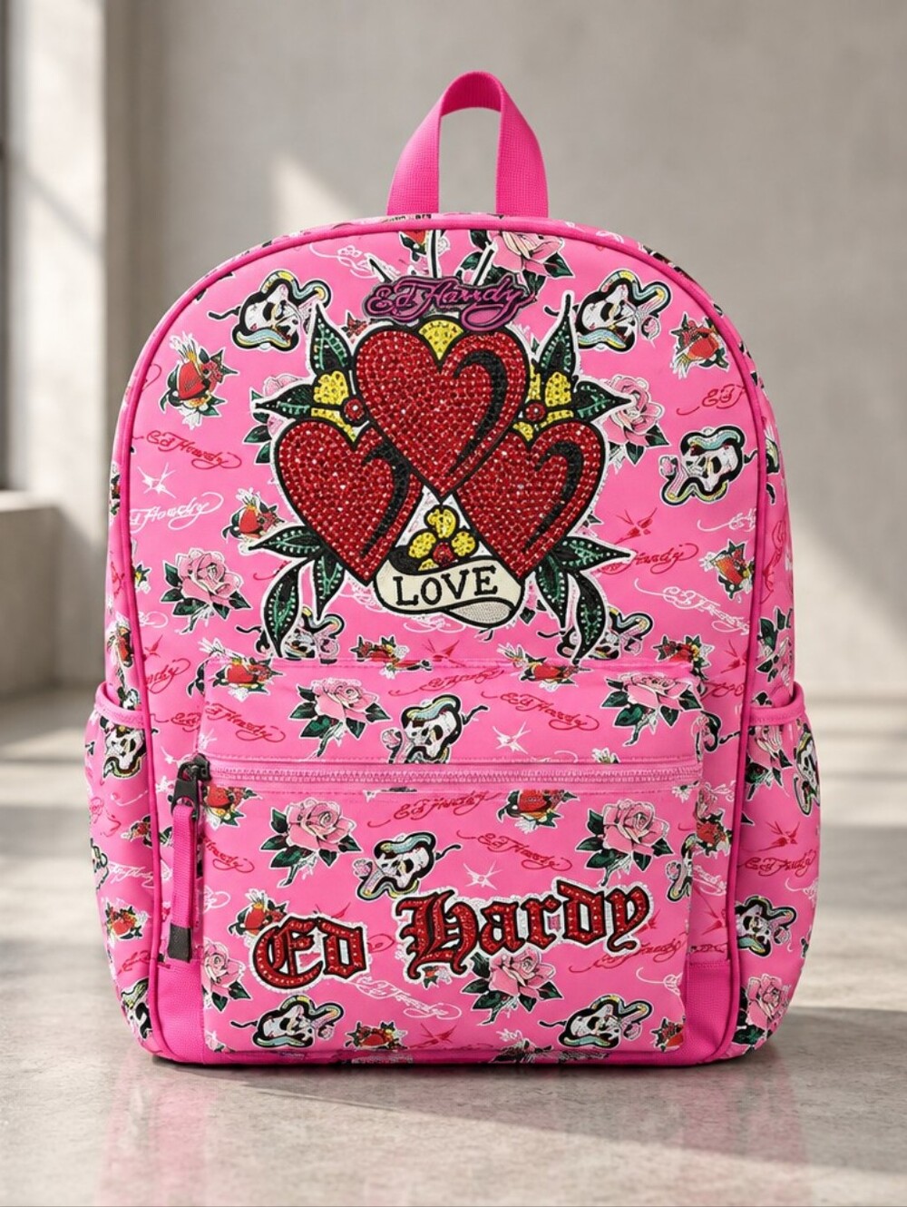 Ed Hardy Pink 'Love Hearts' Large Backpack NWOT